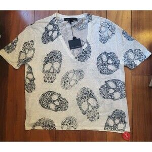 Skull Cashmere Linen Skull Design Short Sleeve T-Shirt Size Medium NEW w/tags